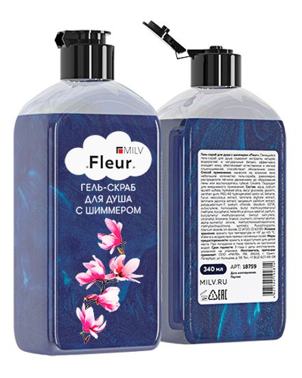 Гель-скраб для душа с шиммером  Fleur 340 мл. Milv