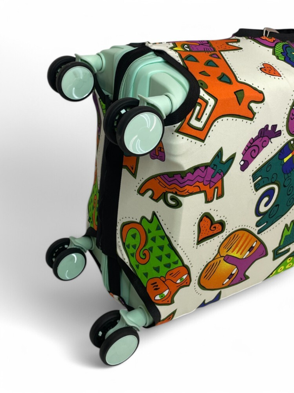 Чехол на чемодан 20", цвет белый/разноцветный, Коты