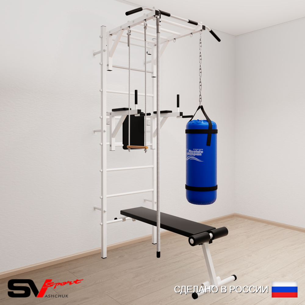 Шведская стенка Sv Sport 5561 (Турник рукоход/Брусья/Скамья/Канат/Трапеция/Цепь/Мешок 15кг)