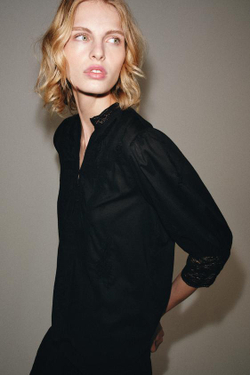 ZARA БЛУЗА С ВЫШИВКОЙ — ZW COLLECTION, ЧЕРНЫЙ