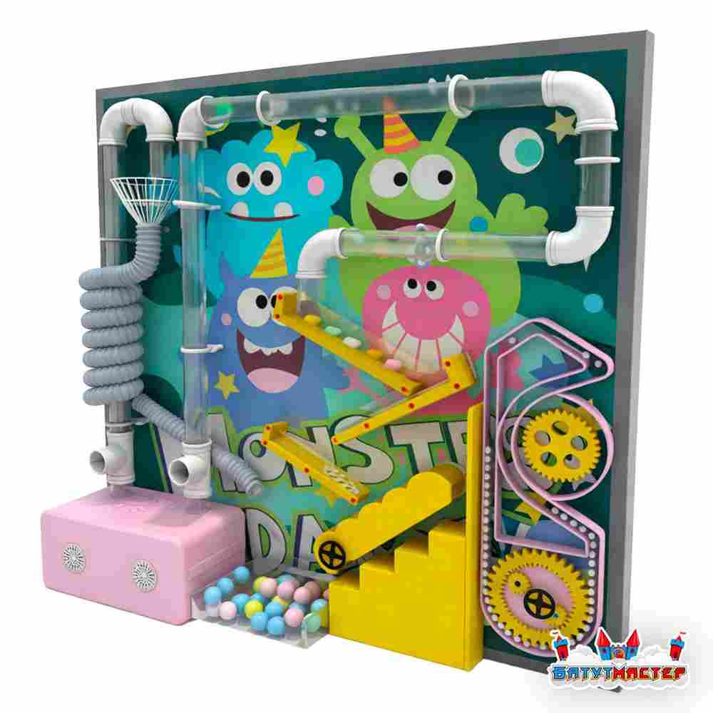 Интерактивная стена для игровой комнаты «Мир Монстриков», 2,2×0,5×1,9 м