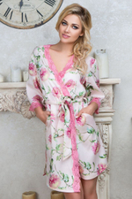 Кимоно прямого силуэта с V-образным вырезом горловины Astrelia (Размер: M-L) (Цвет: белый с розовым)