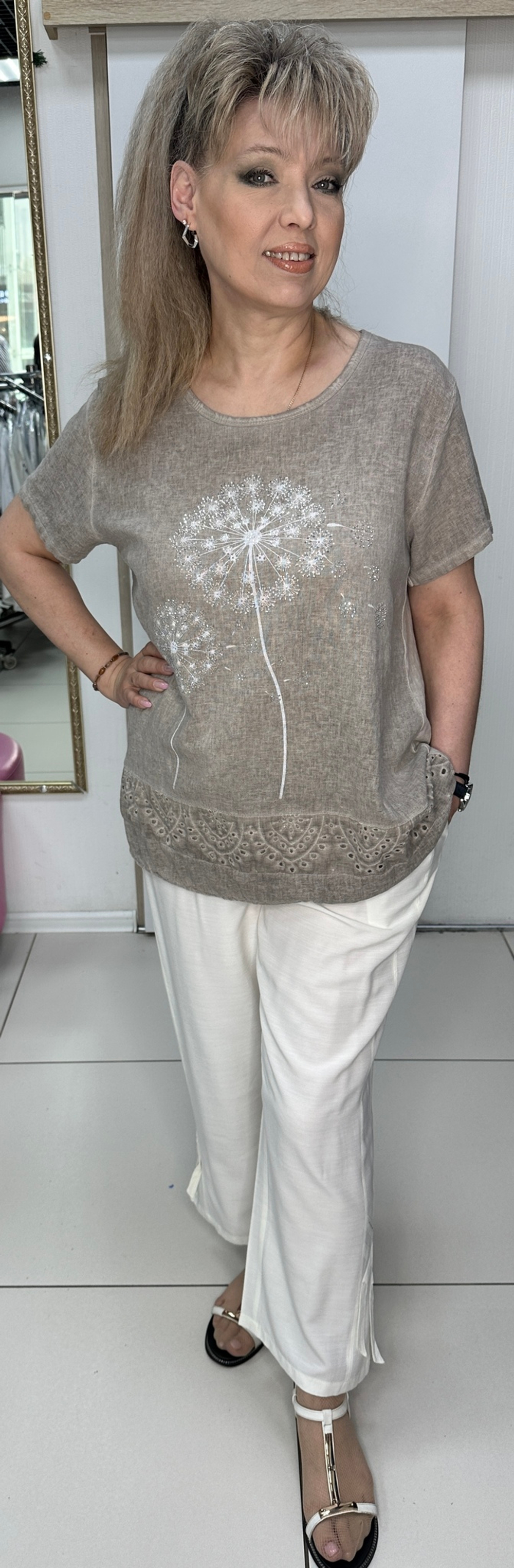 Комбинированная футболка с изображением одуванчиков