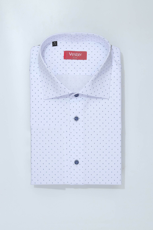 Сорочка мужская VESTER короткий рукав, цвет белый, редкий синий геометрический рисунок72914 34