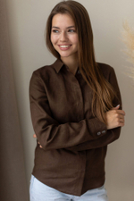 Рубашка изо льна шоколадного цвета