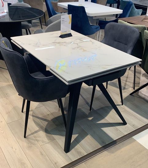 Стол "АСТИ" 120-180, керамика Ice Jade глянцевый , черный муар