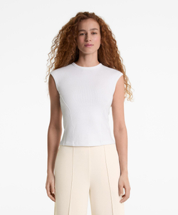 Oysho Футболка с короткими рукавами в рубчик из хлопка и модала, белый