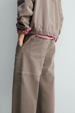ZARA БРЮКИ RELAXED FIT С ЗАКЛЕПКАМИ LIMITED EDITION, ПЕСОЧНЫЙ МЕЛАНЖ