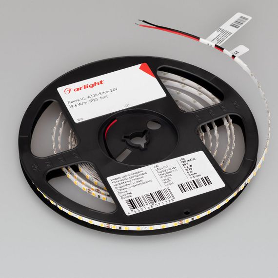 Светодиодная лента Arlight 6W/m 120Led/m 2835SMD теплый белый 5M UL-A120-5mm 24V Warm2700 044062