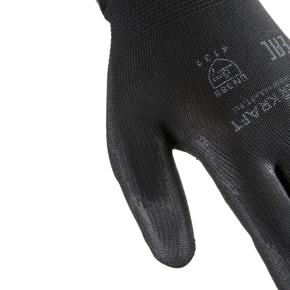 WDK-PU01B/XXL/10, 10 пар, размер XXL, Перчатки ЧЁРНЫЕ защитные эластичные из нейлона с полиуретановым покрытием