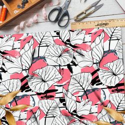 Ткань интерлок широкие листья яркие