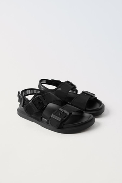 ZARA САНДАЛИИ ИЗ ОРГАНЗЫ С ПРЯЖКАМИ, ЧЕРНЫЙ