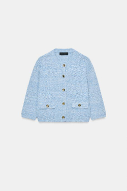 ZARA КАРДИГАН С РУКАВОМ 3/4, НЕБЕСНО-ГОЛУБОЙ