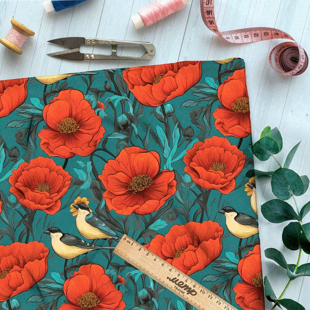 Ткань премиум таффета маковое поле