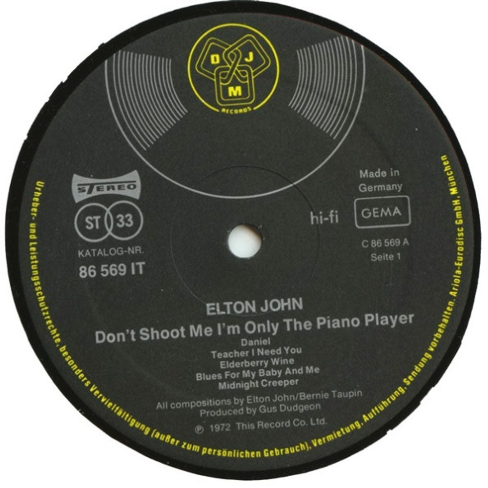Elton John / Don't Shoot Me I'm Only The Piano Player (LP)