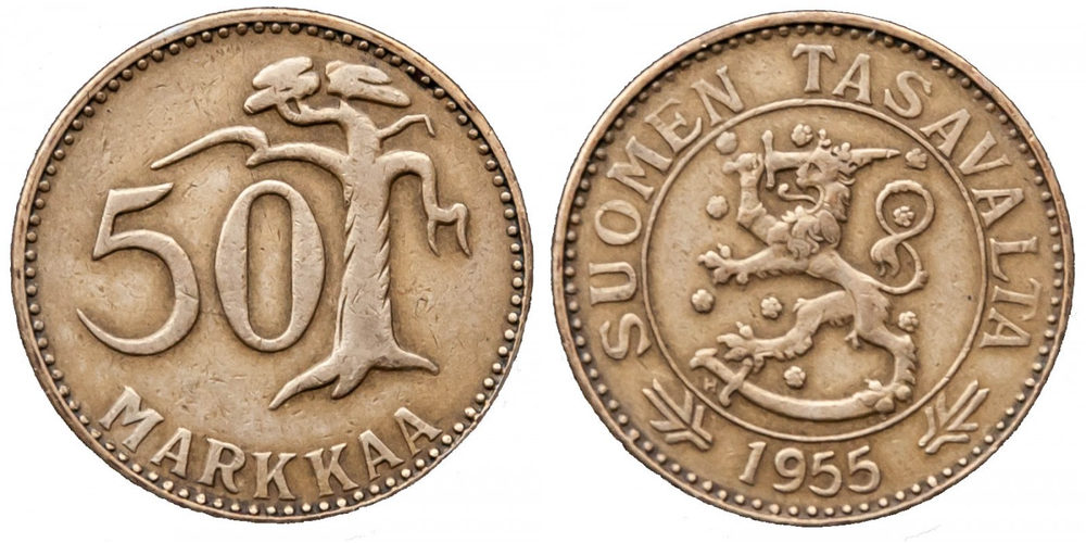 Финляндия 50 марок, 1952 - 1962 Сосна XF