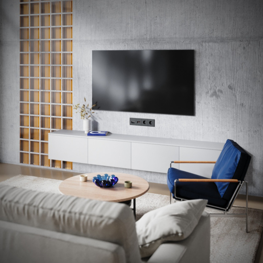 Розетка телевизионная встраиваемая VOLTUM S70 TV+RJ45 кат. 6, (черный матовый)