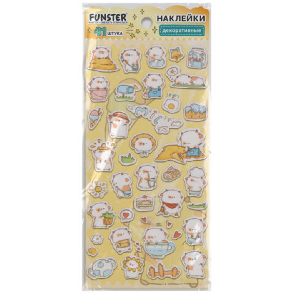 Наклейки декоративные "Милые животные", 17,5х9 см, ассорти 6 видов, FUNSTER (ФАНСТЕР), 6666081