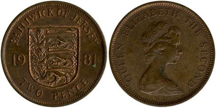 Джерси 2 пенса, 1981 Королева Елизавета II XF