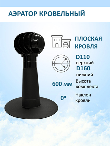 Аэратор кровельный для плоской кровли Ø160 мм с турбодефлектором