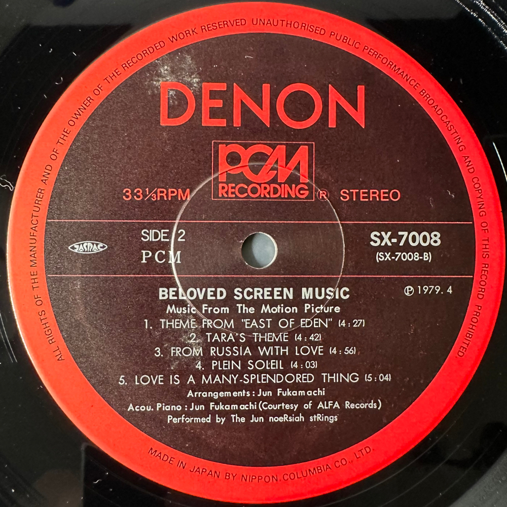 The Jun Noersiah Strings ‎– Beloved Screen Music (Япония 1979г.)