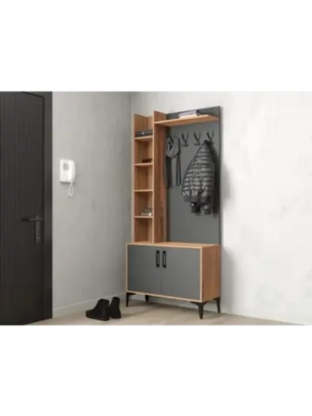 Прихожая с вешалкой и обувницей Графит 80х40х202