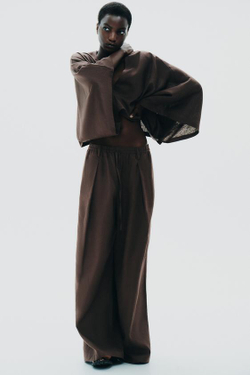 ZARA БРЮКИ ИЗ ЛЬНА, КОРИЧНЕВЫЙ