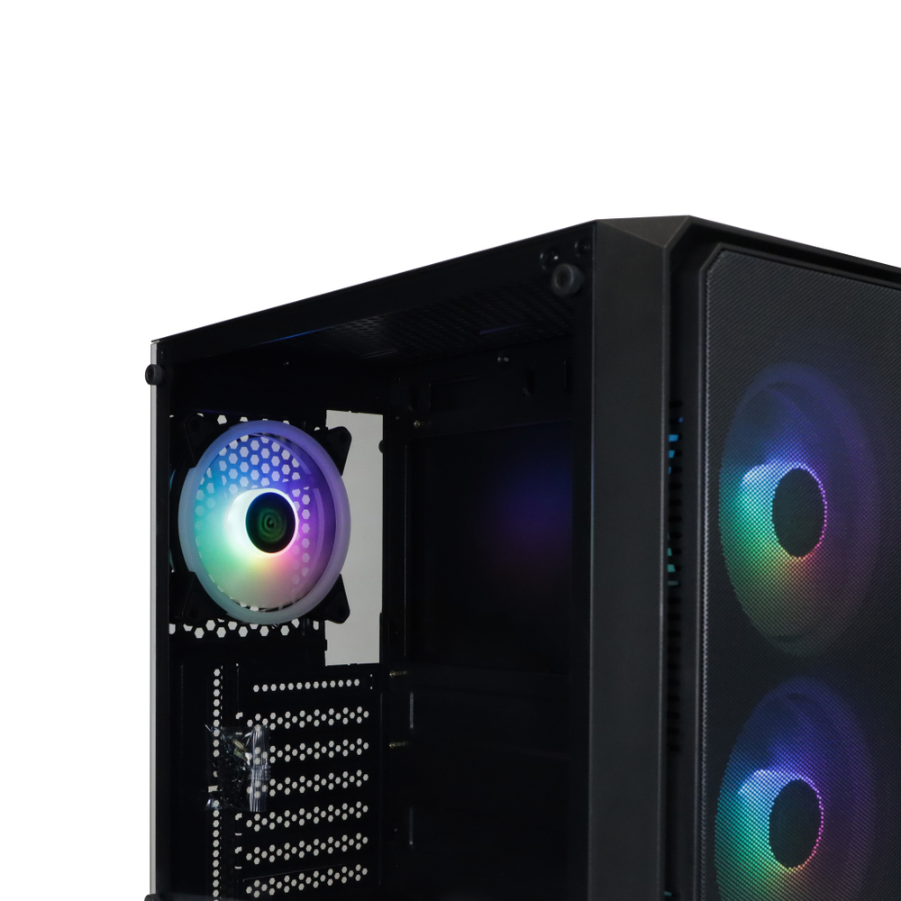 Корпус BaseTech eXtreme GFX-03, Без БП, ATX, чёрный, 4xARGB FAN, 2xUSB2, 1xUSB3, бок: закалённое стекло (BT-GFX-03-MESH-4F-ARGB)