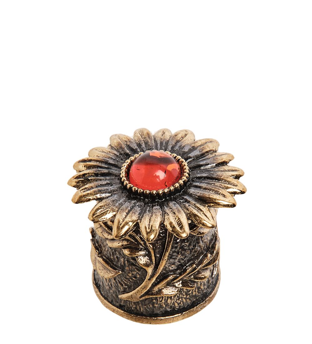 AM-1772 Наперсток «Хризантема с магнитом» (латунь, янтарь)