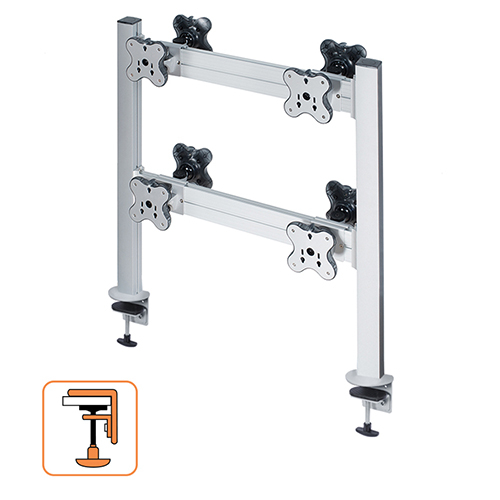 ErgoFount TBBS-800DC Настольное крепление back-to-back для 8 мониторов диагональю до 24'' конфигурации 2х2 с зажимом к столу типа "С". Цвет - серебристый