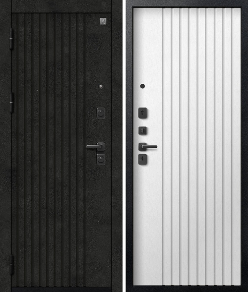 Входная дверь SEZAM V-15 Чёрный муар+Бетон тёмный - Софт ясень белый