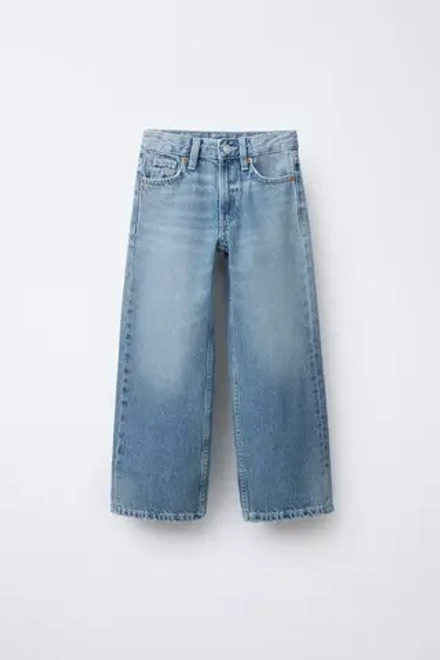 ZARA ДЖИНСЫ WIDE LEG С ЭФФЕКТОМ ПОТЕРТОСТИ, СИНИЙ