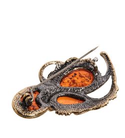 AM-2562 Брошь «Винтажный букет» (латунь, янтарь)