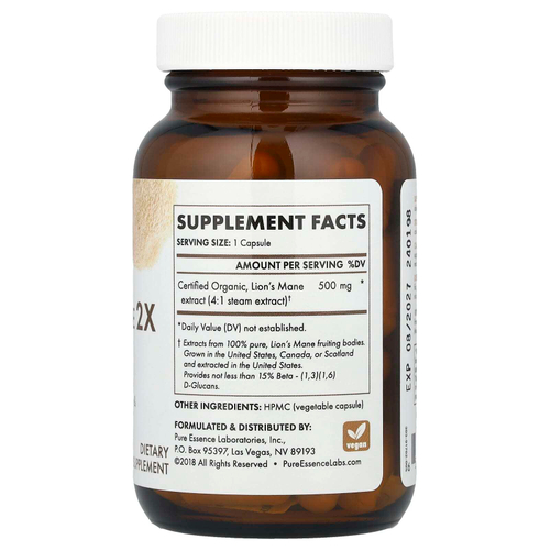 Pure Essence, MyPure™, ежовик гребенчатый 2X, 500 мг, 60 растительных капсул