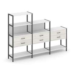 Shelf System Трехсекционный стеллаж четырех/трех/двухярусный с ящиками SN.STM-431 Белый/Дуб Наварра/