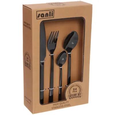 Набор столовых приборов «SANLI» 24шт (6ножей, 6вилок, 6ст.ложек, 6ч.ложек), цвет черный
