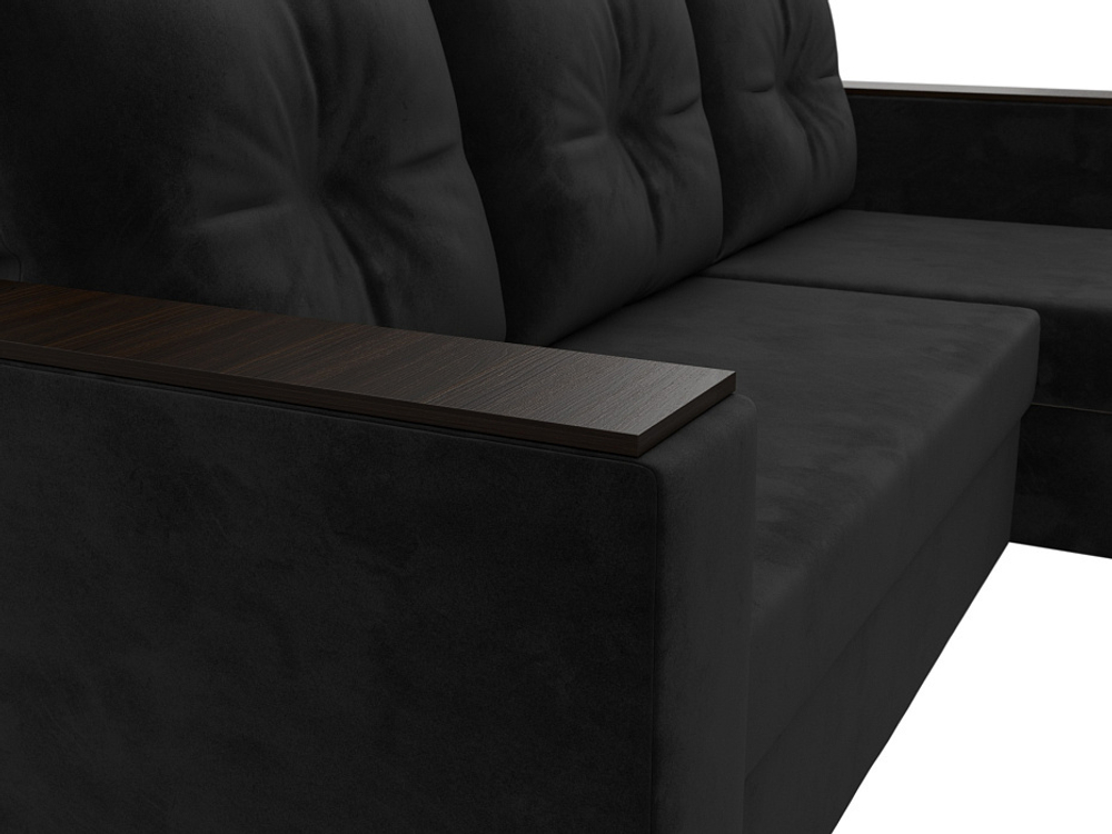 Диван угловой Атланта без стола правый угол, Черный, Велюр, 117040