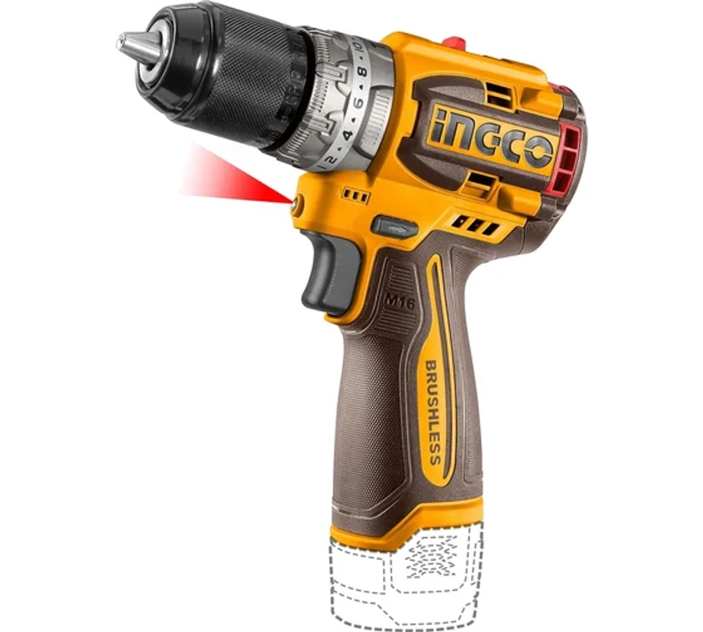 Аккумуляторный ударный бесщеточный шуруповерт INGCO CIDLI16682 INDUSTRIAL 16 В 60 Нм 22+1+1