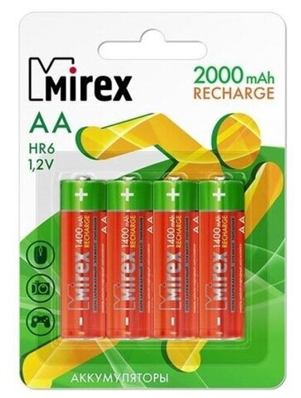 Аккумулятор AA (HR6) 2000 мАч Mirex Ni-Mh (Цена за упаковку - 4 штуки)
