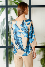 22680 Блузка женская (бежево-синий принт)