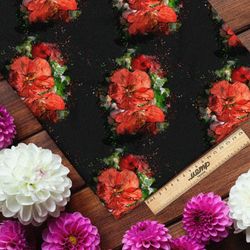 Ткань бифлекс цветы красные маслом