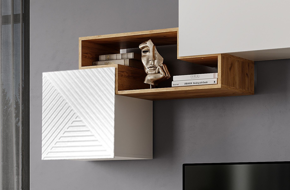 Стенка в гостиную со шкафом Белый/Дуб Крафт Золотой/Белый Глянец, Скайфри, 270х35,3х200 см Стиль