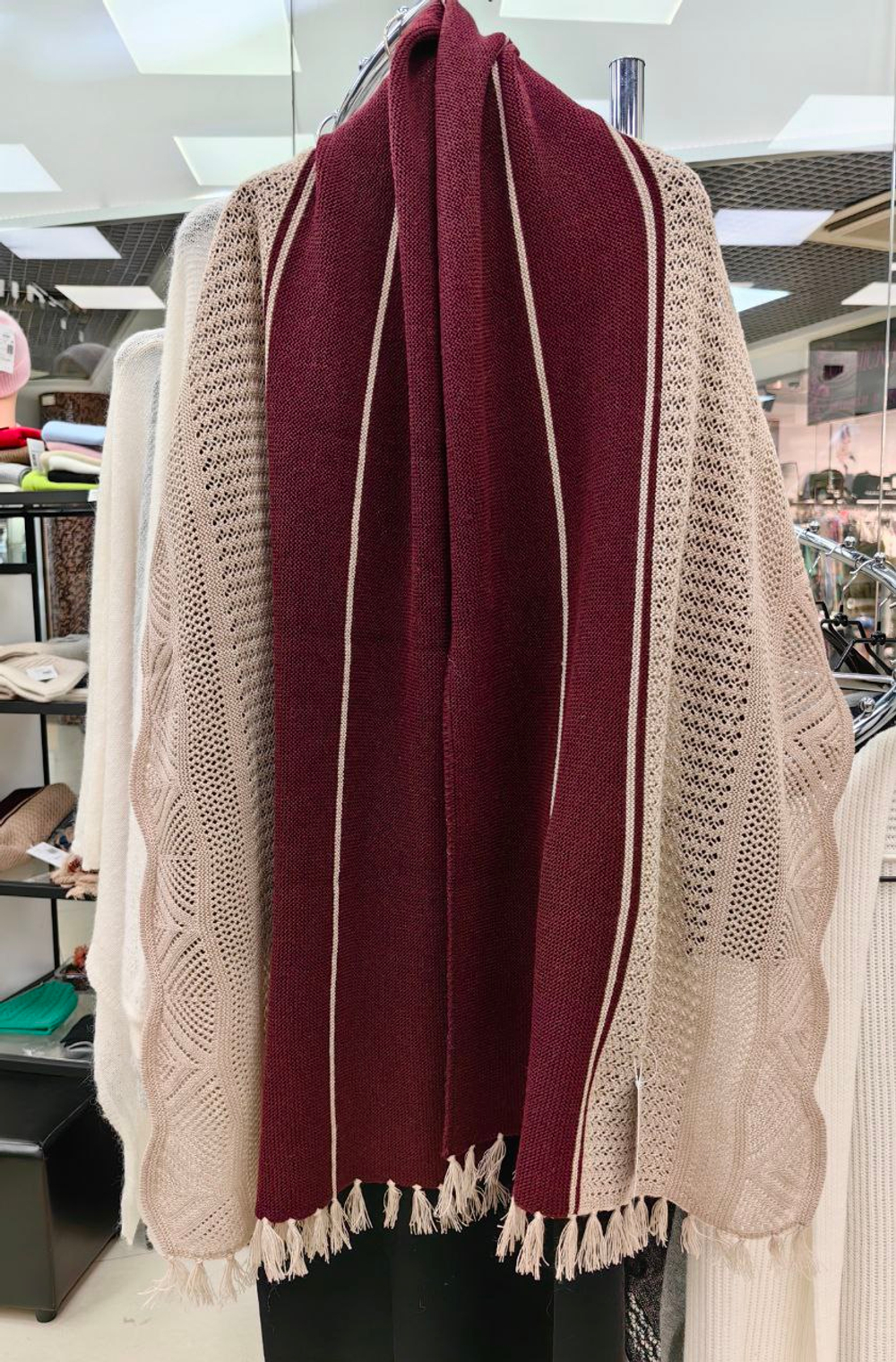Палантин шерстяной ПШ18050-08/16 бежевый/бордо