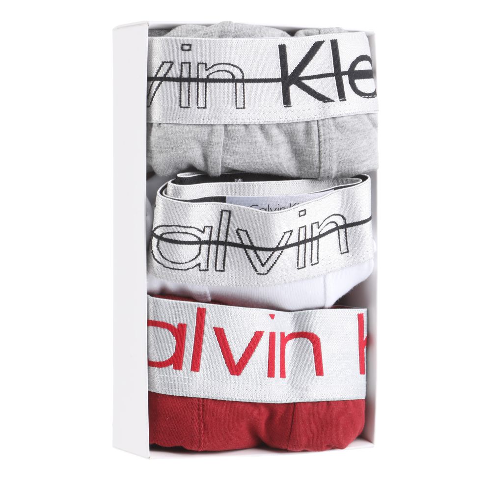 Мужские трусы боксеры набор 3в1 (бордовые, серые, белые) Calvin Klein