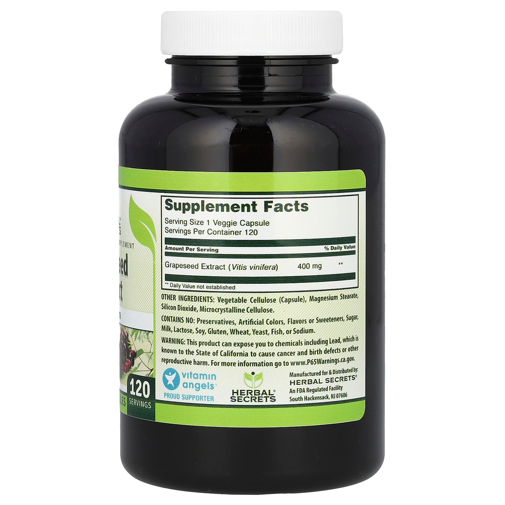 Herbal Secrets, Экстракт виноградных косточек, 400 мг, 120 растительных капсул