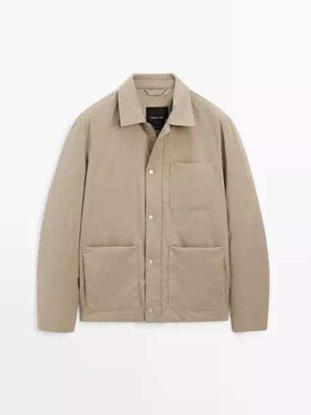 Massimo Dutti Непромокаемая куртка из высокотехнологичной ткани, бежевый