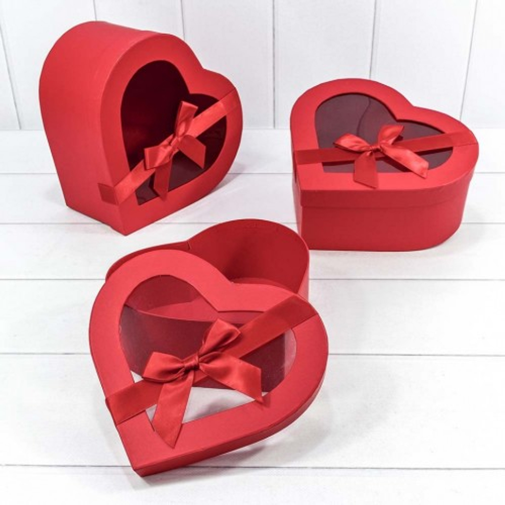 Коробка 25.8х24.5х12 см Набор 3 шт "Сердце" (Красный)