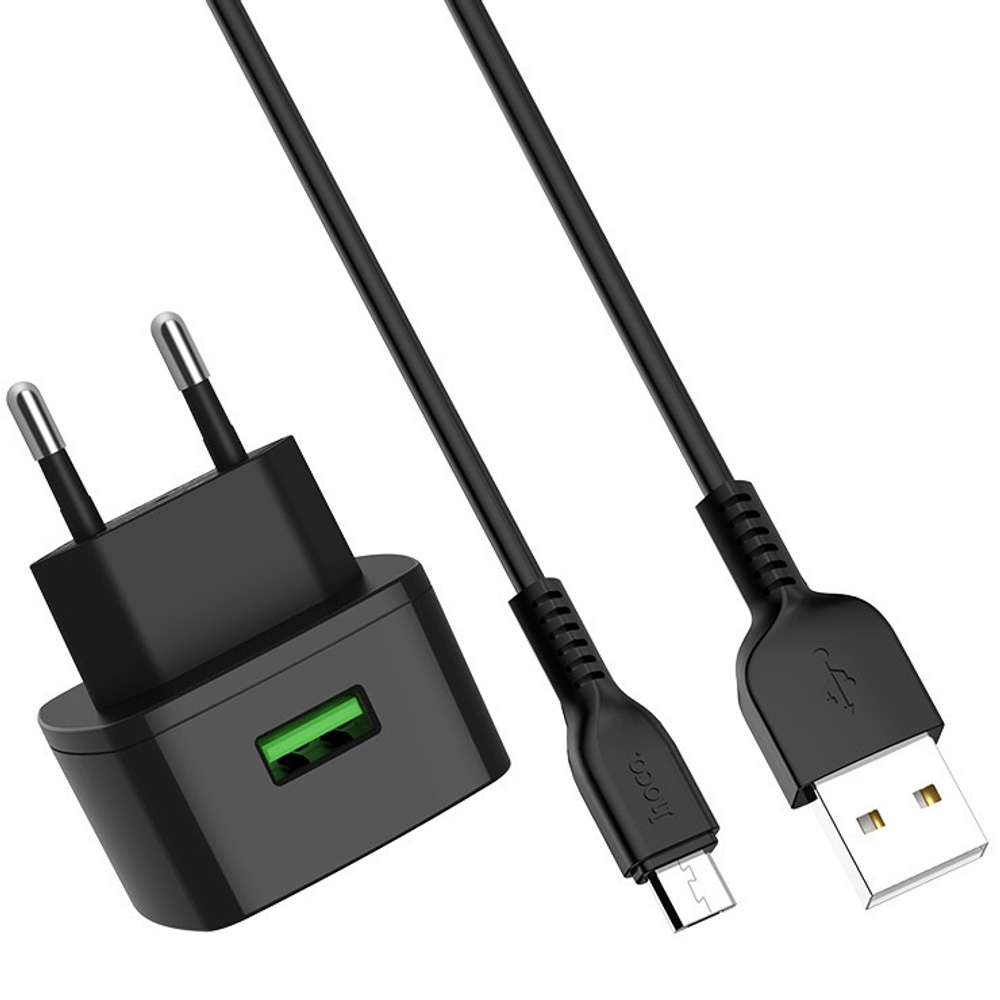 Скоростное зарядное устройство Hoco C70A с кабелем MicroUSB, черная