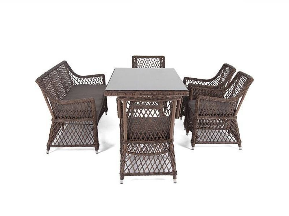 "Катания" обеденная группа плетеная на 6 персон, цвет коричневый