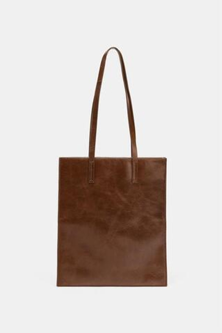 ZARA КОЖАНАЯ СУМКА-ШОПЕР, ШОКОЛАДНЫЙ